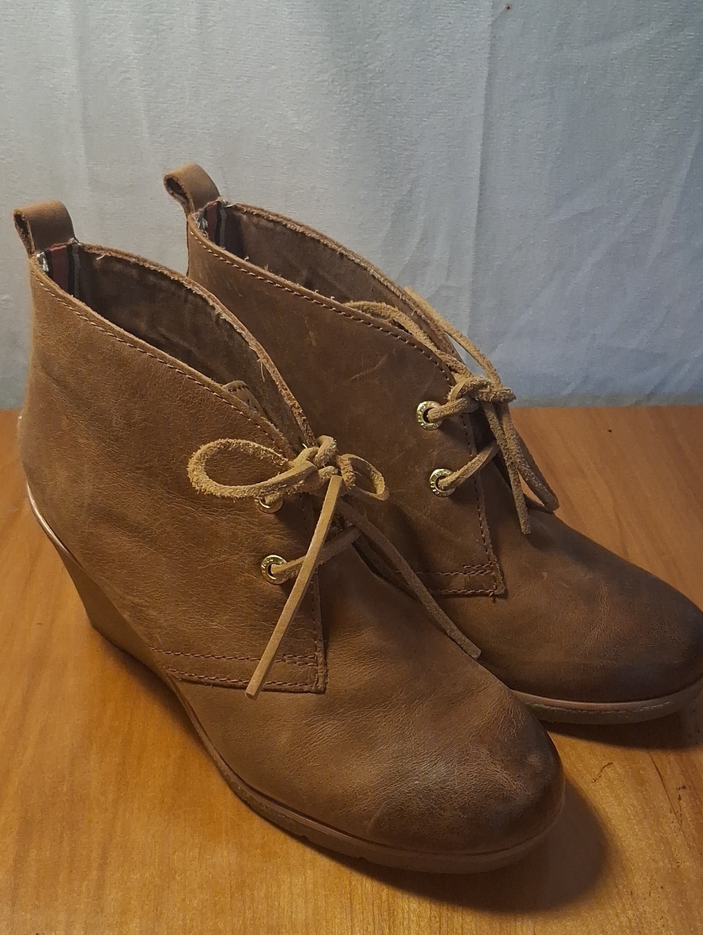 Sperry Top Slider Women's Brown Leather Wedge Ankle Boots - Lace-Up Style 6.5